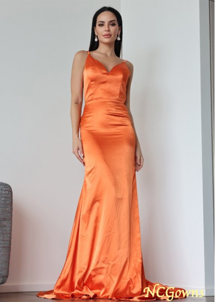 Orange Satin Ruched V-neck Sleeveless Prom Evening Dresses WE31691474077