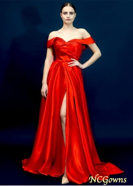 Red Silk like Satin Ruched Off-the-Shoulder Sleeveless Prom Dresses WE31691630671