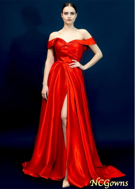 Red Silk like Satin Ruched Off-the-Shoulder Sleeveless Prom Dresses WE31691630671