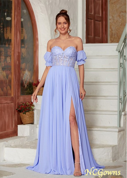 Chiffon Lace Sweetheart Short Sleeves Floor-Length Prom Dresses WE31691745810