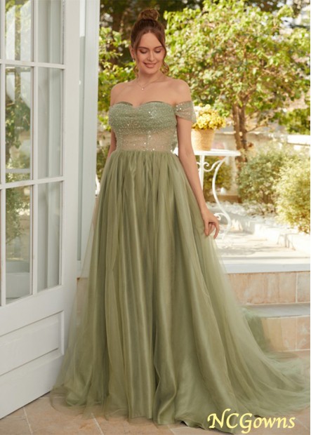 Tulle Ruched Off-the-Shoulder Sleeveless Court Train Prom Dresses WE31687935881