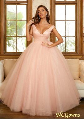 Ball Gown Tulle Ruffles V-neck Sleeveless Floor-Length Prom Dresses WE31687936453