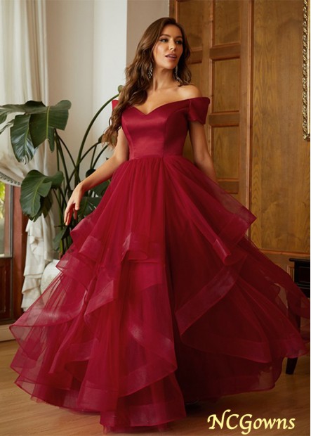 A-Line/Princess Tulle Ruffles Off-the-Shoulder Sleeveless Floor-Length Prom Dresses WE31688374100
