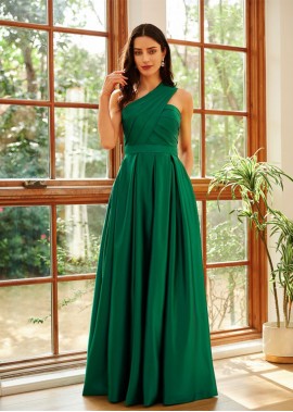 A-Line Satin Ruched One-Shoulder Sleeveless Floor-Length Prom Dresses WE31688374986