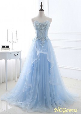 A-Line Tulle Applique Sweetheart Sleeveless Sweep/Brush Train Prom Dresses WE31689146826