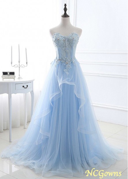 A-Line Tulle Applique Sweetheart Sleeveless Sweep/Brush Train Prom Dresses WE31689146826