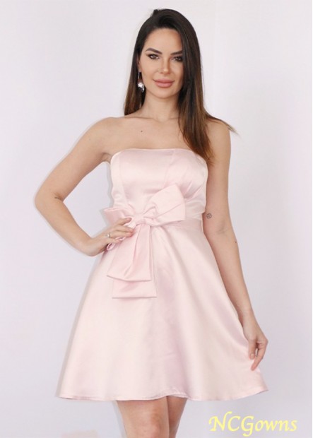 A-Line Satin Bowknot Strapless Sleeveless Short Prom Dresses WE31689147256