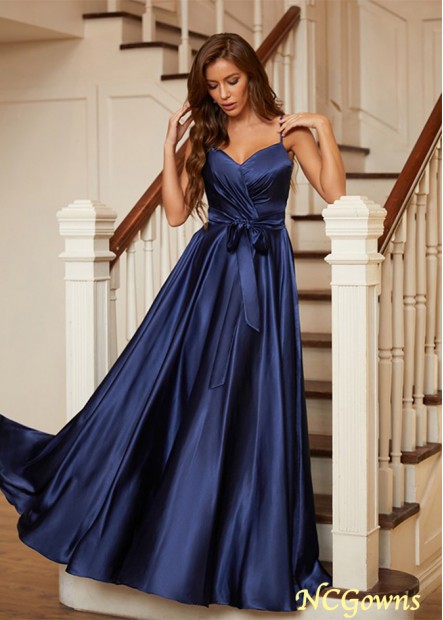 A-Line Silk like Satin Ruffles V-neck Sleeveless Floor-Length Prom Dresses WE31689580991