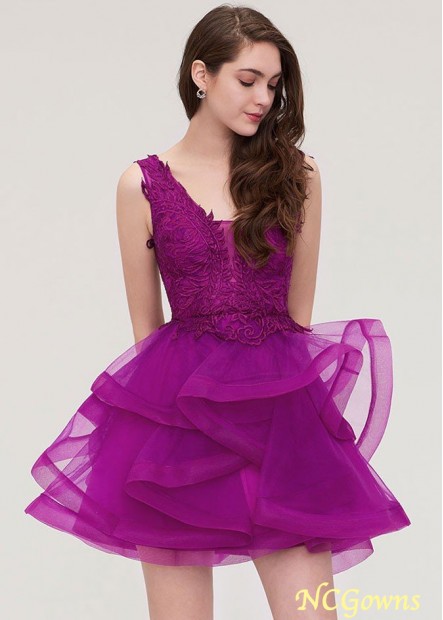 Purple Princess V Neck Sleeveless Short Homecoming Dresses YYQ1688356263