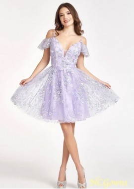 A-line V Neck Sleeveless Tulle Mini Homecoming Dresses With Applique YYQ1688356270