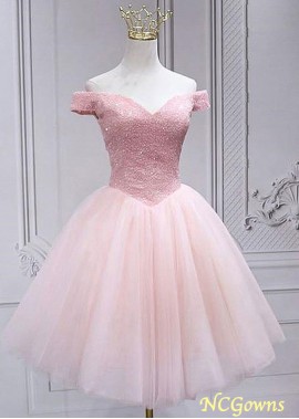 2023 Cheap Off-the-Shoulder Sleeveless Tulle Pink Short Homecoming Dresses With Sequins YYQ1688621235