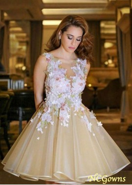 Organza A-Line Bateau Knee-Length Homecoming Dresses With Applique YYQ1688712334