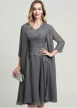 Chiffon Mother of the Bride Dress A-line V Neck Short Sleeve With Jacket Mother Wear YYQ1689584600