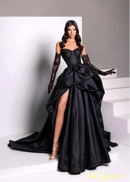 Sexy Corset Sweetheart Satin Pleated Long Black Formal Evening Ball Gown Z801687850767