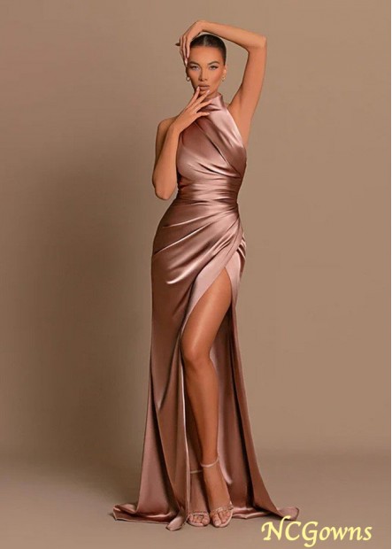 Exquisite Long Mermaid High Neck Satin Formal Prom Dress with Slit Z801688017722