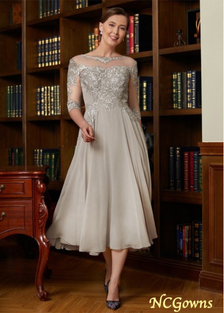 Chiffon Lace Scoop 3/4 Sleeves Tea-Length Mother of the Bride Dresses WE31692691391