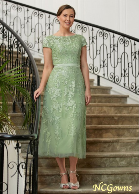 Tulle Lace A-Line Short Sleeves Tea-Length Mother of the Bride Dresses WE31692691397