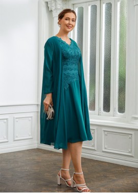 Chiffon V-neck Short Sleeves Knee-Length Mother of the Bride Dresses with Jacket