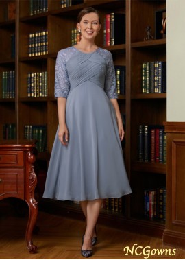 2023 Chiffon Lace 1/2 Sleeves Tea-Length Mother of the Bride Dresses