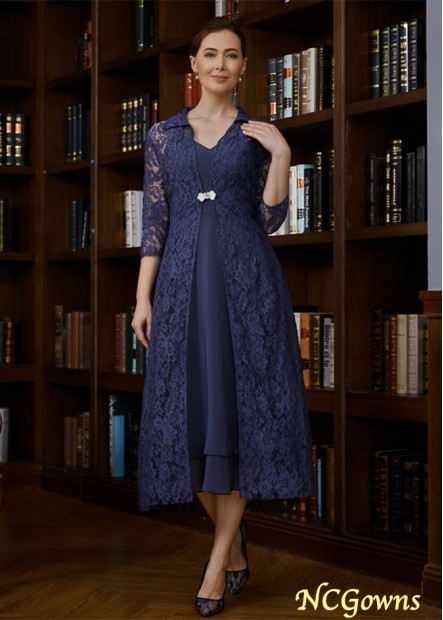 Navy Chiffon V-neck Sleeveless Mother of the Bride Dresses with Lace Jacket