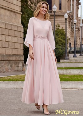 A-Line Chiffon Applique Long Sleeves Ankle-Length Mother of the Bride Dresses
