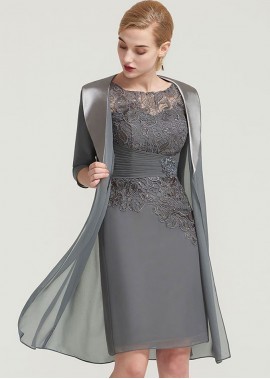 Half Sleeve Knee-Length Chiffon Appliqued Mother of the Bride Dress With Jacket