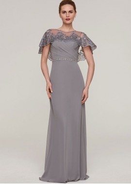 Short Sleeve Long Chiffon Mother of the Bride Dresses With Applique
