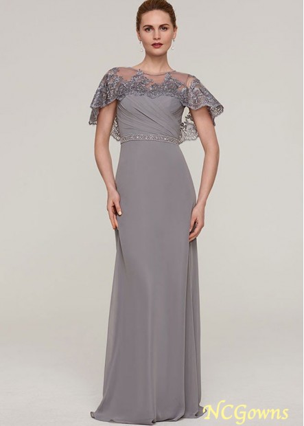 Short Sleeve Long Chiffon Mother of the Bride Dresses With Applique
