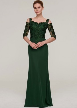 Square Neckline Half Sleeve Floor-Length Chiffon Mother of the Bride Dresses With Applique