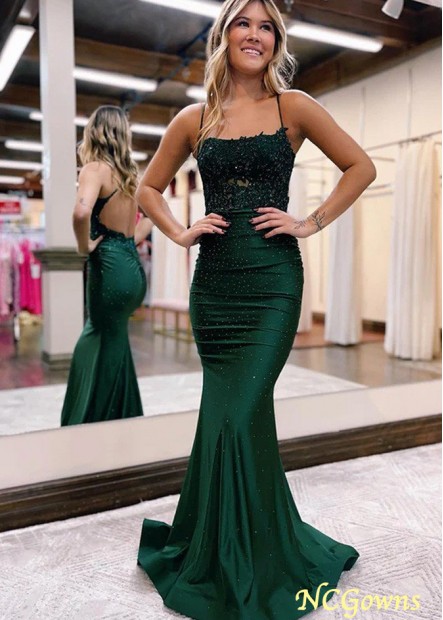 Sparkly Spaghetti Straps Lace Appliques Beads Mermaid Long Prom Evening Dress Z801688546424
