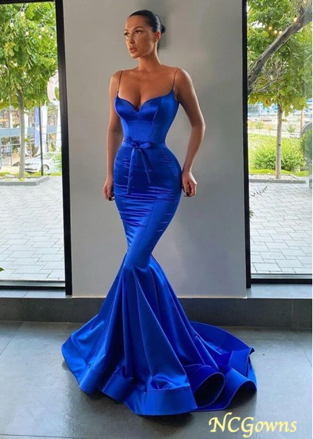 Sexy Royal Blue Women's Spaghetti Straps Satin Mermaid Prom Dress Z801690190415