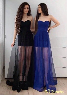 Chic Sweetheart See Through Satin Tulle Long Prom Party Gowns Z801691491888