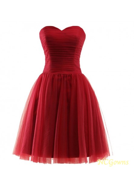 Red Color Tull Fabric Short Bridesmaid Dresses T901553754739