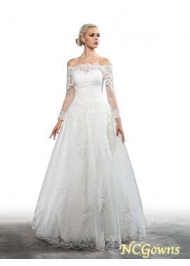 Ncgowns Ball Gown Silhouette Off-The-Shoulder Floor-Length Long Sleeves Sleeve Luxury Wedding Dresses