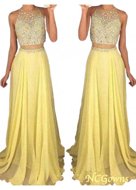 Sleeveless A-Line Princess Natural Waist Two Piece Prom Dresses