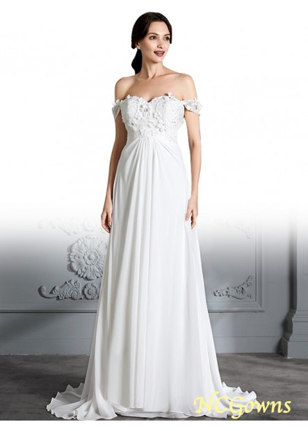 A-Line Princess Floor-Length Off-The-Shoulder Sleeveless Chiffon Fabric Beach Wedding Dresses