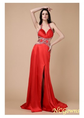 Ncgowns Other Natural Waist Sweep Brush Train Halter Red Dresses