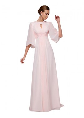 Pearl Pink A-Line 1/2 Sleeves Full Length Wedding Party Dresses