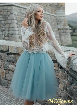 A-Line Princess Tulle Long Sleeves Homecoming Dresses