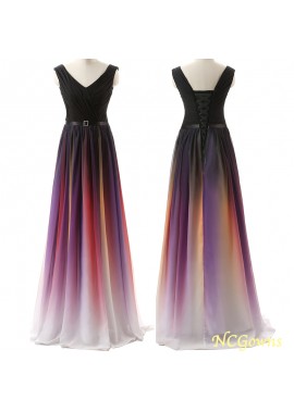 A-Line Chiffon V-Neck  Neckline Sleeveless Evening Dresses