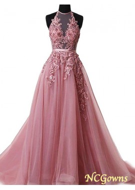 Applique A-Line Princess Lace Up Sleeveless Prom Dresses