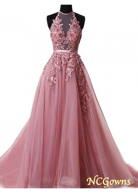 Applique A-Line Princess Lace Up Sleeveless Prom Dresses