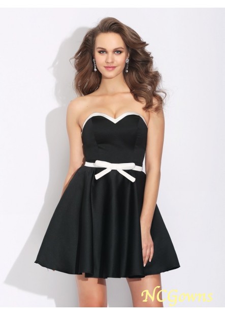 Satin Fabric Natural Waist Bowknot Short Mini Zipper Back Style Special Occasion Dresses