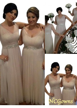 Other V-Neck Floor-Length A-Line Princess Sleeveless Wedding Party Dresses