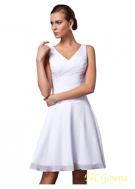 Chiffon Knee-Length Sleeveless Pleats Natural A-Line Princess Silhouette V-Neck Short Dresses