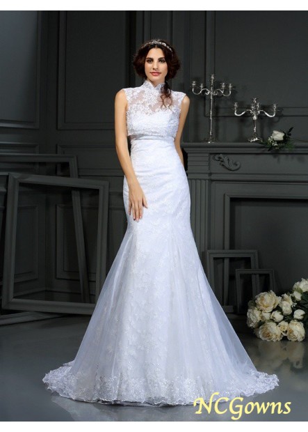 Natural Lace Trumpet Mermaid Silhouette Sleeveless Sweetheart Neckline Lace Wedding Dresses