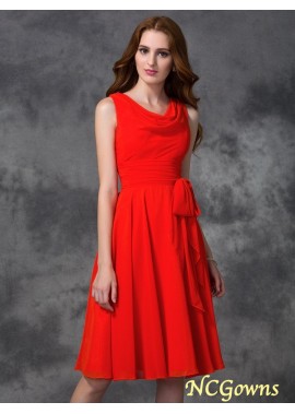 Knee-Length Chiffon Fabric Sleeveless Red Dresses T801524723741