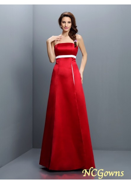 Floor-Length Hemline Train Satin Fabric Zipper Strapless Empire Waist Red Dresses