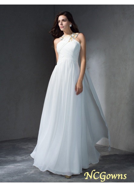 Other Back Style Chiffon Fabric Jewel Neckline White Dresses