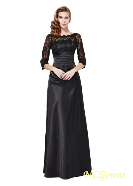 Elastic Woven Satin Fabric 3 4 Sleeves Floor-Length Hemline Train Lace Embellishment Evening Dresses
